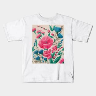 Floral Fun, Pink and Blue Abstract Flowers, Modern Flowers, Cottage Style, French Country Kids T-Shirt